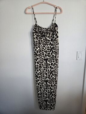 Leopard Print Spaghetti Strap Maxi Dress - Brown & Cream
